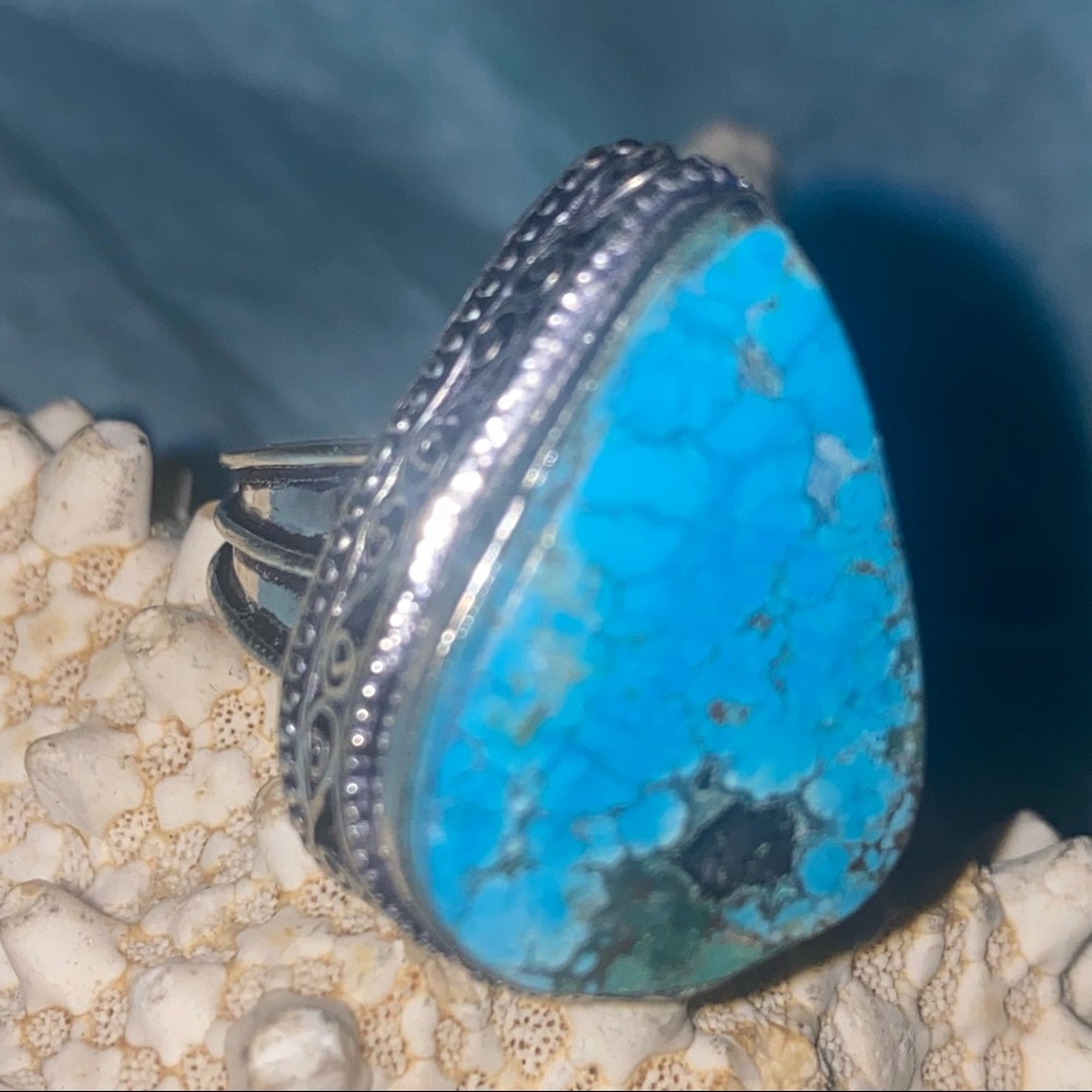 Vibrant Turquoise natural gemstone teardrop ring